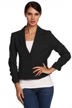 

Meaneor Black Ladies Women Lapel Neck Long Sleeve Draped Decor One Button Slim Casual Office Coat Suits & Blazers, Multicolor