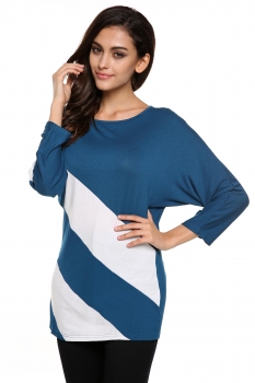 

Meaneor Blue Stylish Lady Women Casual O-neck Batwing Sleeve Stripe Loose T-shirt Tank Tops Tunics, Multicolor