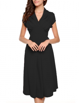 

Black Cap Sleeve V-neck Knee-length Going Out Dress, Multicolor