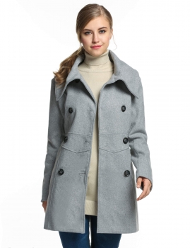 

Gray Envelope Collar Double Breasted Wool Blend Trench Coat, Multicolor