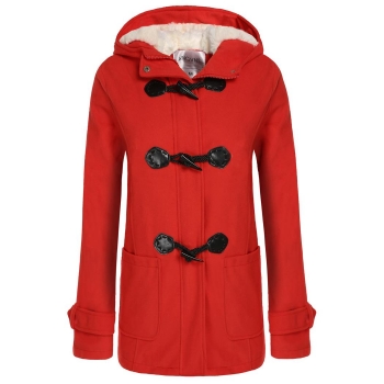 

Red Casual Long Sleeve Hoodie Hip Length Solid Pockets Coat, Multicolor