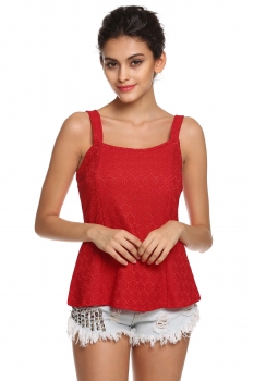 

ACEVOG Red Stylish Women Casual Sexy Sleeveless Backless Slim Lace Tops Vests Tanks & Camis, Multicolor