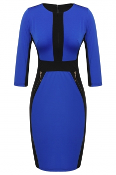 

Blue ACEVOG Women Casual Bodycon Slim Patchwork Zipper Elegant Business Dress, Multicolor