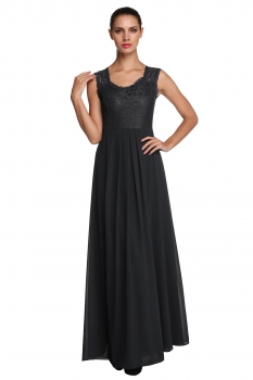 

Black Sleeveless Lace Chiffon Patchwork Maxi Dress, Multicolor