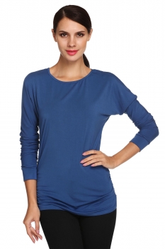 

Meaneor Lake blue Stylish Ladies Women Long Sleeve Size Shirring Drape & Blouses Tank Tops T-Shirts, Multicolor
