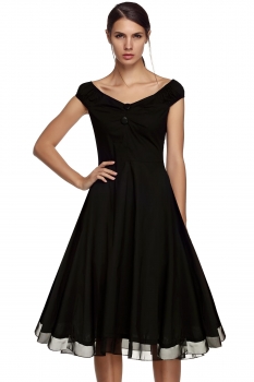 

Black Dot Print Sleeveless V Neck High Waist A-Line Party Dress, Multicolor