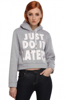 

ACEVOG Gray Women Fashion Long Sleeve Letter Print Casual Hooded Short Hoodies & Sweatshirts, Multicolor