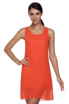 

Red Finejo New Stylish Women Chiffon Sleeveless Back Bowknot Backless Casual Dresses, Multicolor