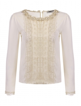 

Zeagoo Apricot Women Fashion Casual Round Neck Long Sleeve Lace Trimming Patchwork Chiffon Shirts & Blouses, Multicolor