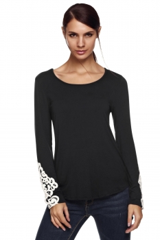

Meaneor Black Women Fashion Sexy Casual Slim Lace Splicing Long Blouse Tank Tops T-Shirts, Multicolor