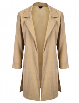 

Khaki Lapel Long Sleeve Open Front Side Split Trench Long Coat, Multicolor