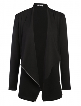 

Black Slim Lapel Long Sleeve Patchwork Zipper Coat, Multicolor