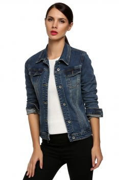 

ANGVNS Light blue Women Fashion Casual Turndown Collar Long Sleeve Denim Trucker Coats & Jackets, Multicolor