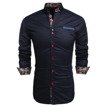 

COOFANDY Dark blue Men Long Sleeve Turn Down Neck Front Pocket Loose Tops Casual Cotton Button Shirts, Multicolor
