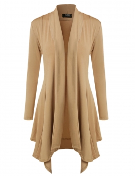 

Coffee Lapel Long Sleeve Stretch Open Front Irregular Hem Slim Cardigan, Multicolor