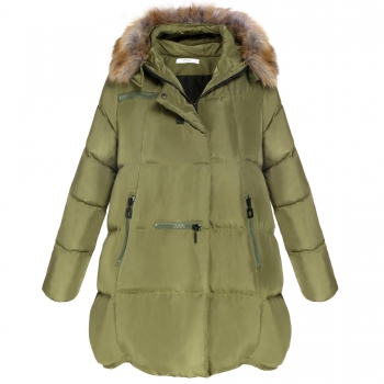 

ArmyGreen Thick Fur Hooded Collar Long Sleeve Multi Pocket Parka Coat, Multicolor