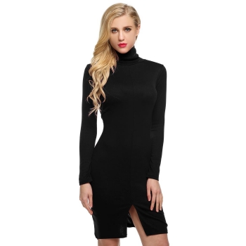 

Zeagoo Black Women Fashion Sexy Lady High Neck Long Sleeve Knee Length Pencil Solid Bottoming Casual Going Out Dresses, Multicolor
