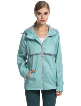 

Meaneor LightBlue Light blue Women Casual Hooded Zipper Closure Outwear Loose Pure Color Outdoor Sports Trench Wind Coats & Jackets, Multicolor