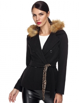 

Black Lapel Neck Long Sleeve Outwear Slim Wool Coat, Multicolor