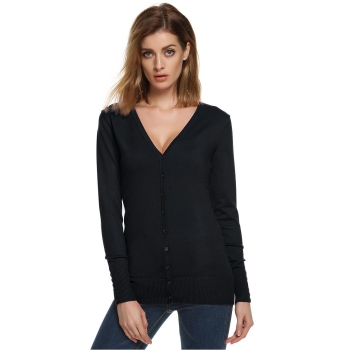 

ACEVOG Black Ladies Women Casual Long Sleeve Neck Solid Slim Knitwear Cardigan Sweater Coat T-Shirts, Multicolor