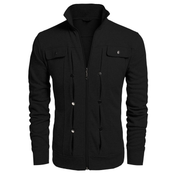 

Black COOFANDY Men Fashion Stand Collar Long Sleeve Solid Cotton Zip Up Jackets Hoodies, Multicolor