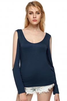 

Blue ZEAGOO Women Fashion Casual O-Neck Cold shoulder Cross Backless Tops Slim Bottoming Shirt, Multicolor
