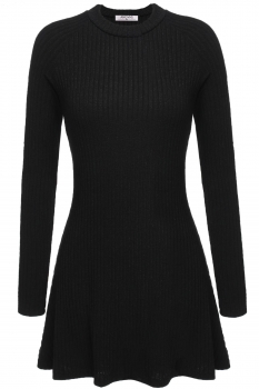 

Black Long Sleeve Slim Knit Sweater Mini Elastic Casual Dress, Multicolor