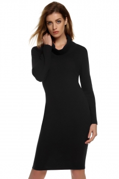 

ANGVNS Black Women Fashion Slim Cowl Neck Long Sleeve Knit Bodycon Casual Dresses, Multicolor