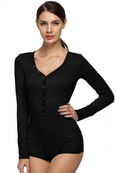 

Black Slim Solid Plunging V-Neck Long Sleeve Bodysuit Top, Multicolor