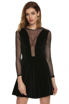 

Zeagoo Black Women Sexy Mesh Patchwork Long Sleeve Party Ball Mini Going Out Dresses, Multicolor
