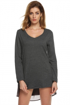 

Dark gray Zeagoo Women V-Neck Long Sleeve Chiffon Lining Patchwork Asymmetrical Hem Casual Dresses, Multicolor