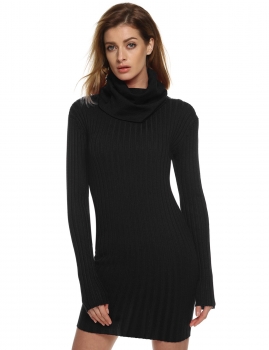 

Black Long Sleeve High Neck Solid Slim Sexy Bodycon Stretch Sweater, Multicolor