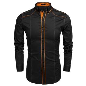 

COOFANDY Black Men Fashion Turn Down Collar Long Sleeve Contrast Color Cotton Button Casual Shirts, Multicolor