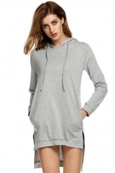 

Gray Long Sleeve Hooded Irregular Loose Side Slit Hoodie, Multicolor