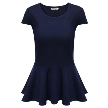 

NavyBlue Solid Slim Fit Cap Sleeve Solid Peplum Tops, Multicolor