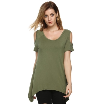 

ACEVOG ArmyGreen Army green Fashion Women Lady Sexy O-Neck Short Sleeve Off the Shoulder Loose Solid Irregular & Blouses Tank T-Shirts Casual Tops, Multicolor