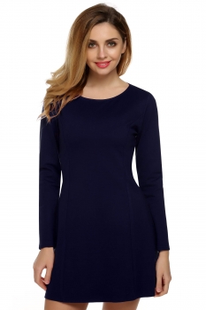 

Zeagoo Dark blue Lady Women's Casual O-Neck Long Sleeve Stretch A-line Mini Going Out Dresses, Multicolor