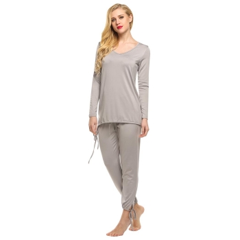 

Gray Ekouaer Women Casual V Neck Long Sleeve Tops Elastic Waist Drawstring Pants Solid Stretch Home Leisure Suit Shapewear & Pajamas, Multicolor