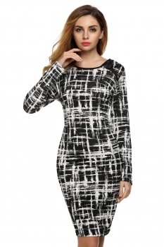

Black Printed Fitted Stretch Bodycon Dress, Multicolor