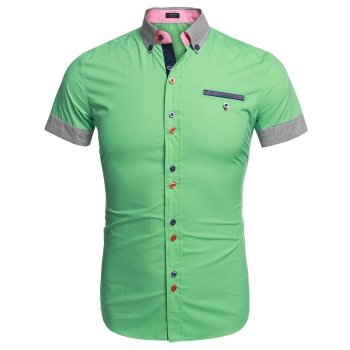 

Coofandy Green Men Fashion Slim Fit Stripe Turn Down Collar Patchwork Short Sleeve Casual Shirts, Multicolor