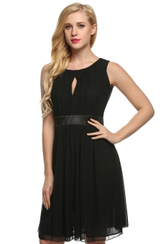 

Black O-Neck Key-hole Sleeveless Mesh High Waist Wedding Bridesmaid Dresses, Multicolor