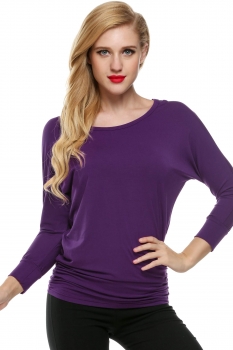 

Meaneor Purple Women Casual O-Neck Batwing 3"4 Sleeve Drape Loose Blouse Tank Tops T-Shirts, Multicolor