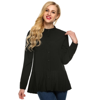 

Black Zeagoo Women Fashion Casual O-Neck Long Sleebe Pleated Hem Shirt Tops, Multicolor