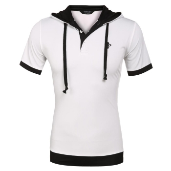 

White COOFANDY Men Fashion Casual Slim Short Sleeve Patchwork Hooded Polo Shirts, Multicolor