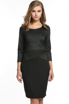 

Black 3"4 Sleeve High Waist Striped Patchwork Bodycon Work Dress, Multicolor