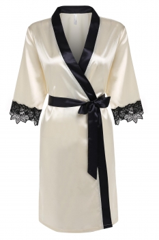 

Beige Satin Lace Splicing Nightwear Lace Up Mini Robes, Multicolor
