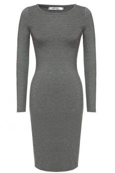 

Gray O-Neck Long Sleeve Solid Bodycon Stretch Dress, Multicolor