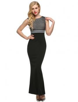 

Black Sleeveless Bodycon Patchwork Party Full Gown Fishtail Evening Dress, Multicolor