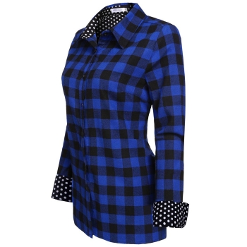 

Blue Meaneor Women Casual Long Sleeve Loose Plaid Print Top Shirts & Blouses, Multicolor