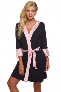 

Ekouaer Dark blue Women Bathrobe Robe Kimono Short Dress Shapewear & Pajamas, Multicolor